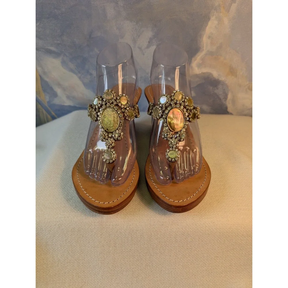 Mystique 'Lagos' SZ 7 Bronze Rhinestone And Mother Of Pearl Embellished Thong...